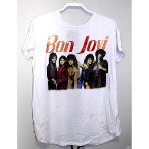 BON JOVI Slippery When Wet 1986 Japan Tour white T shirt black laces women's 1X